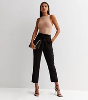 New Look Black Belted Paperbag Crop Trousers